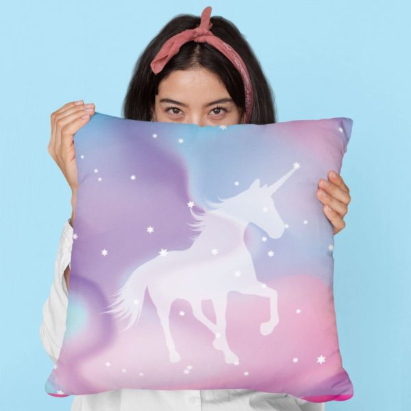 TheYaYaCafe Birthday Gifts 12 x 12 Cute Dream Rainbow Unicorn Printed Velvet Cushion (with Filler) Throw Pillow Sofa