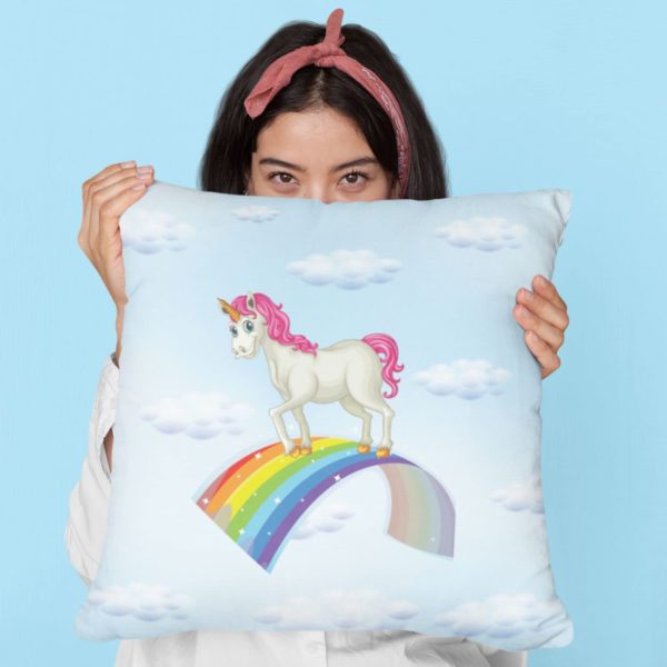 TheYaYaCafe Birthday Gifts 12 x 12 Cute Dream Rainbow Unicorn Printed Velvet Cushion (with Filler) Throw Pillow Sofa