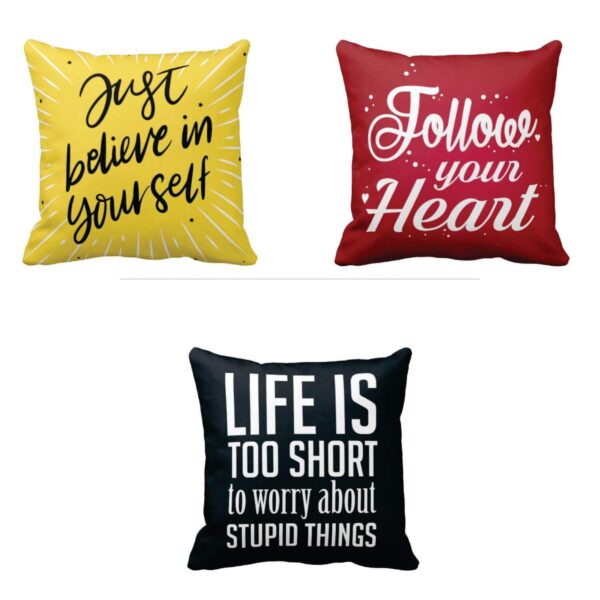 YaYa cafe Follow Your Heart Just Believe in Your Self Motivational Quotes Printed Canvas Cotton 12x12-inch Cushion Covers