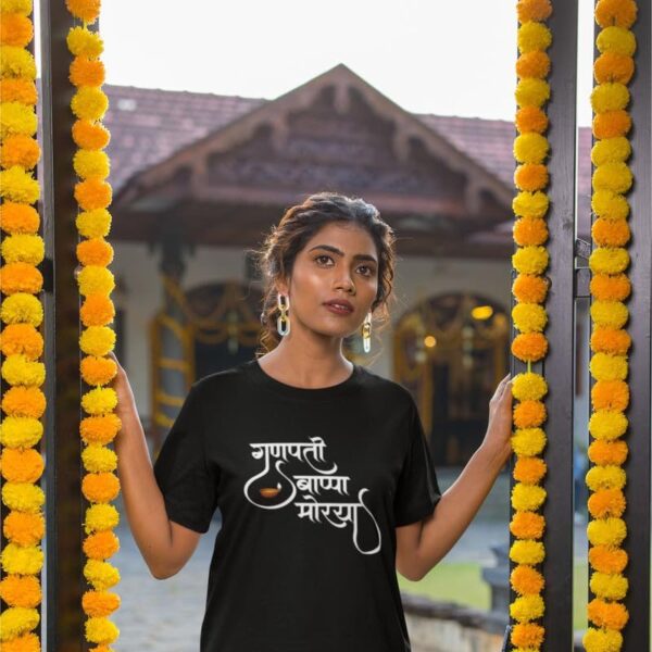 TheYaYaCafe® Ganesh Ji Printed Women's Cotton T-Shirt, Round Neck, Half Sleeve Ganesh Chaturthi T-Shirt for Women