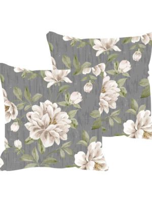 TheYaYaCafe Wonderful Floral Flowers Printed Sofa Throw Pillows Cotton Cushion Covers (Grey, 24 x 24 inches) -Set of 2