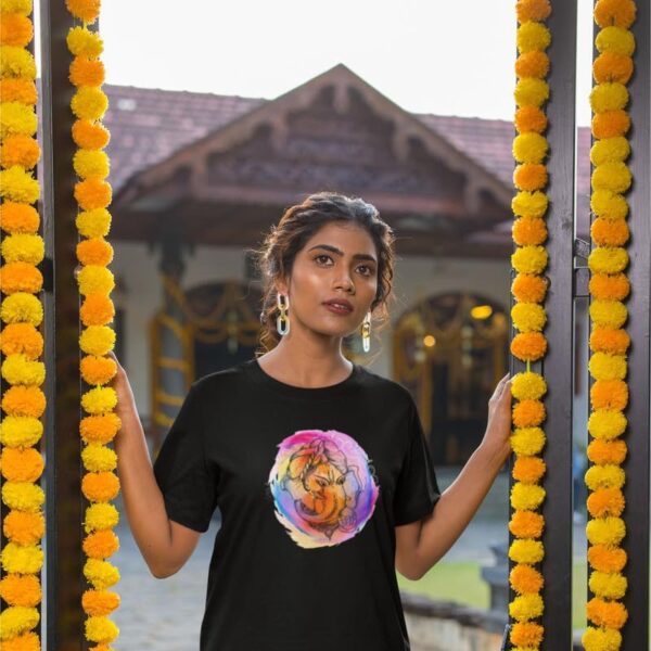 TheYaYaCafe® Ganesh Ji Printed Women's Cotton T-Shirt, Round Neck, Half Sleeve Ganesh Chaturthi T-Shirt for Women