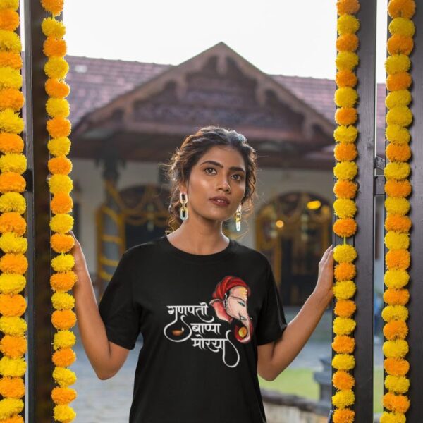 TheYaYaCafe® Ganesh Ji Printed Women's Cotton T-Shirt, Round Neck, Half Sleeve Ganesh Chaturthi T-Shirt for Women
