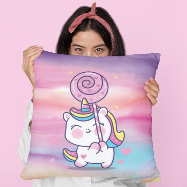 TheYaYaCafe Birthday Gifts 12 x 12 Cute Dream Rainbow Unicorn Printed Velvet Cushion (with Filler) Throw Pillow Sofa