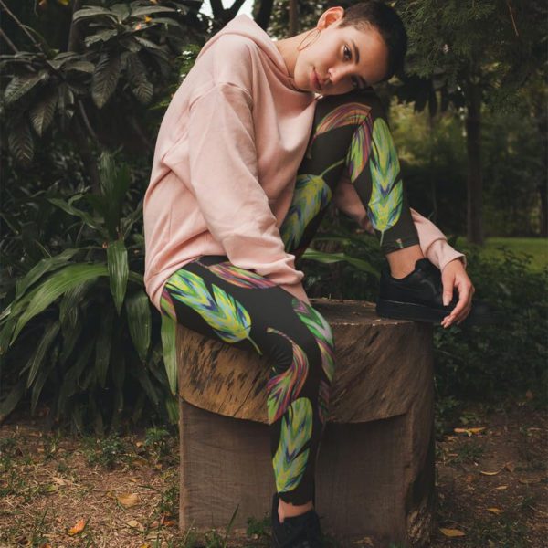 Color Feathers Printed Leggings for Women's