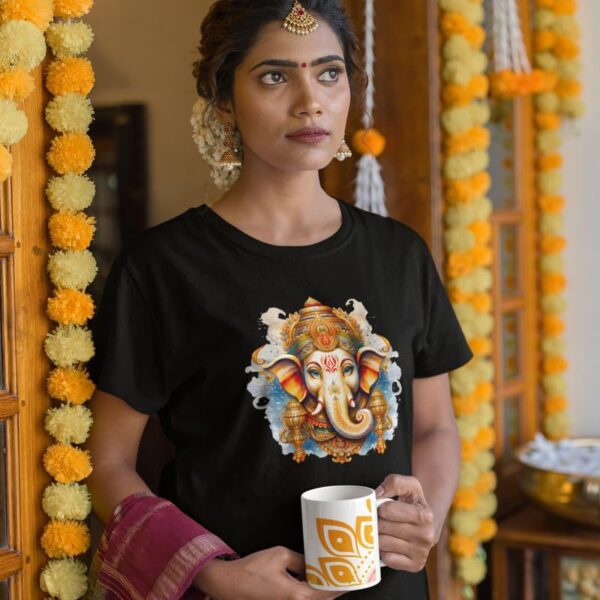 TheYaYaCafe® Ganesh Ji Printed Women's Cotton T-Shirt, Round Neck, Half Sleeve Ganesh Chaturthi T-Shirt for Women