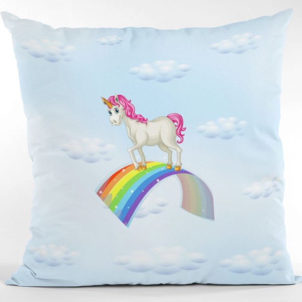 TheYaYaCafe Birthday Gifts 12 x 12 Cute Dream Rainbow Unicorn Printed Velvet Cushion (with Filler) Throw Pillow Sofa