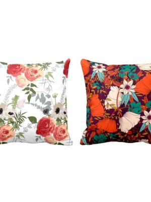 TheYaYaCafe ® Canvas Cotton Sightly Cute Floral Flowers Printed Sofa Throw Cushion Covers (16X16 inches, Multicolour) - Set of