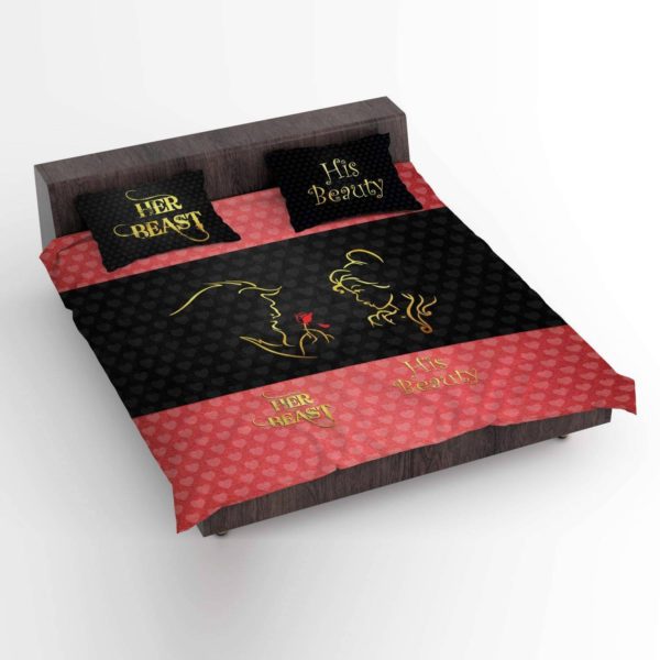 Beauty and Beast Couple Bedsheet with Pillow Covers