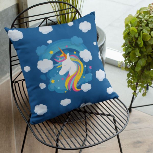 TheYaYaCafe Birthday Gifts 12 x 12 Cute Dream Rainbow Unicorn Printed Velvet Cushion (with Filler) Throw Pillow Sofa