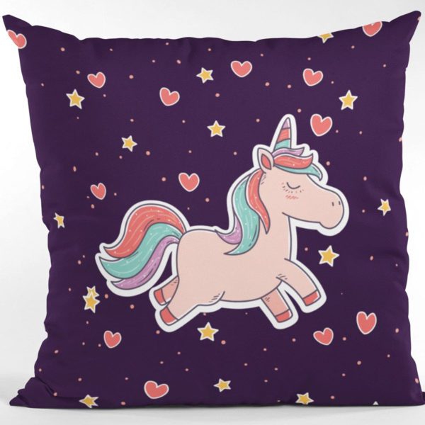 TheYaYaCafe Velvet 'Dream Come True' Unicorn Printed Cushion with Filler (12 x 12 Inches)