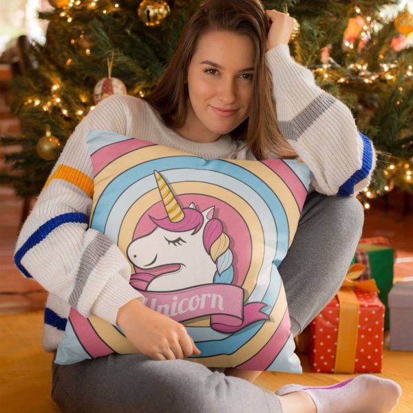 TheYaYaCafe Birthday Gifts 12 x 12 Cute Dream Rainbow Unicorn Printed Velvet Cushion (with Filler) Throw Pillow Sofa