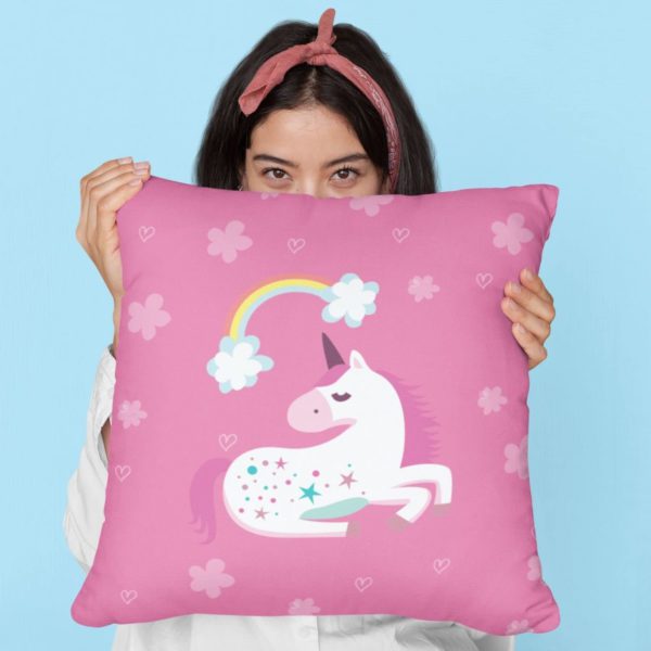 TheYaYaCafe Birthday Gifts 12 x 12 Cute Dream Rainbow Unicorn Printed Velvet Cushion (with Filler) Throw Pillow Sofa