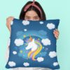 TheYaYaCafe Birthday Gifts 12 x 12 Cute Dream Rainbow Unicorn Printed Velvet Cushion (with Filler) Throw Pillow Sofa