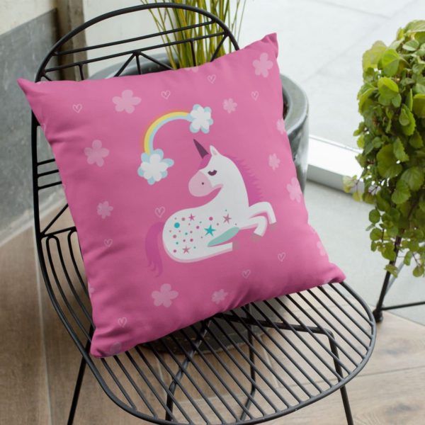 TheYaYaCafe Birthday Gifts 12 x 12 Cute Dream Rainbow Unicorn Printed Velvet Cushion (with Filler) Throw Pillow Sofa