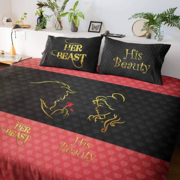 Beauty and Beast Couple Bedsheet with Pillow Covers