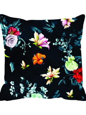 TheYaYaCafe ® Canvas Cotton Cushion Covers Dazzling Floral Flowers Printed Sofa Throw Pillows - Black, 16X16 inches