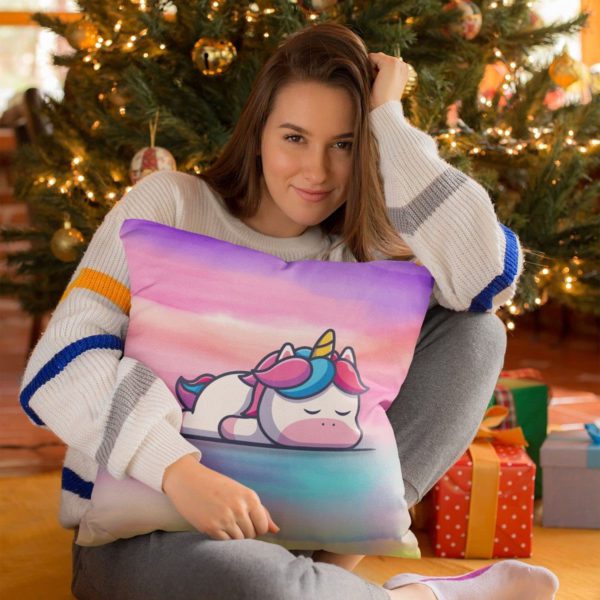 TheYaYaCafe Birthday Gifts 12 x 12 Cute Dream Rainbow Unicorn Printed Velvet Cushion (with Filler) Throw Pillow Sofa