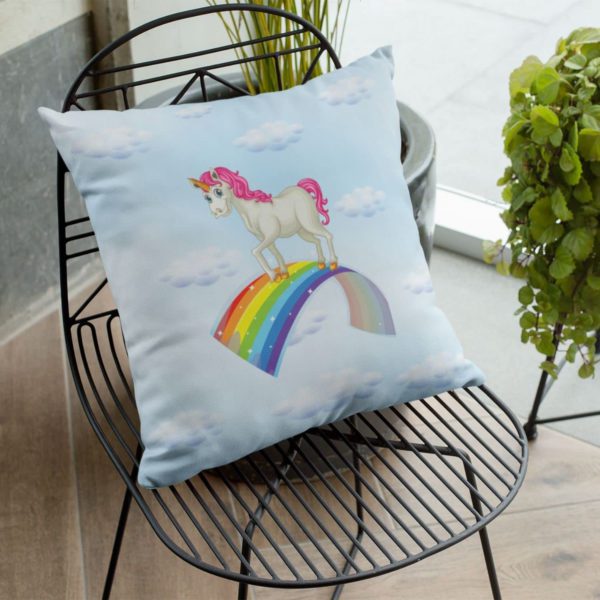 TheYaYaCafe Birthday Gifts 12 x 12 Cute Dream Rainbow Unicorn Printed Velvet Cushion (with Filler) Throw Pillow Sofa