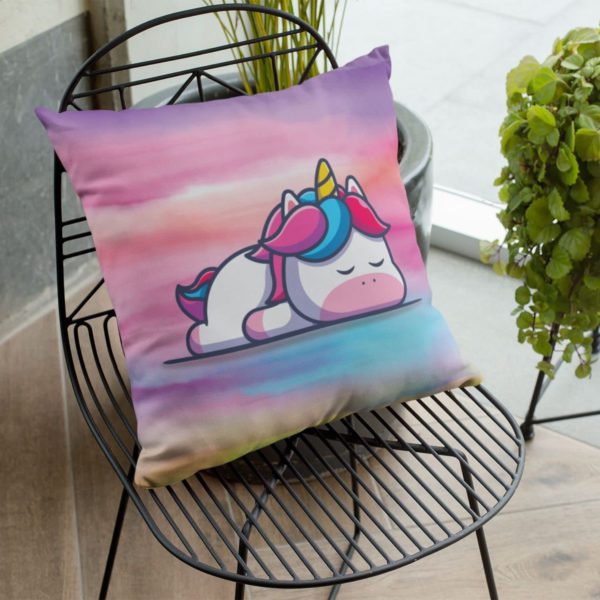 TheYaYaCafe Birthday Gifts 12 x 12 Cute Dream Rainbow Unicorn Printed Velvet Cushion (with Filler) Throw Pillow Sofa