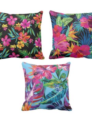 YaYa cafe Digital Floral Flower Printed Canvas Cotton Cushion Cover (24 x 24 inches, Multicolour) -Set of 3