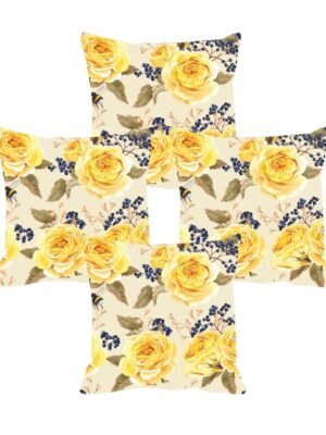 Yaya Cafe 16x16 inches Set of 4 Cushion Covers Printed Fantastic Floral Flowers Printed Sofa Throw Pillows Multicolor