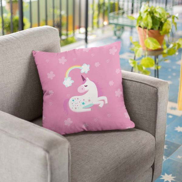 TheYaYaCafe Birthday Gifts 12 x 12 Cute Dream Rainbow Unicorn Printed Velvet Cushion (with Filler) Throw Pillow Sofa