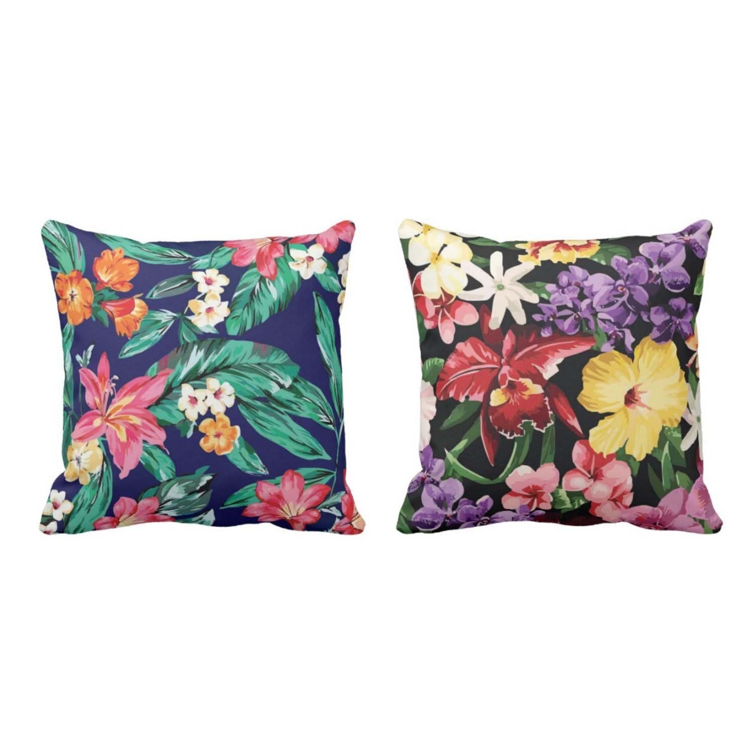 TheYaYaCafe® 12X12 inches Set of 2 Cushion Covers Digitally Floral Flowers Printed Sofa Throw Pillows Multicolor