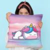 TheYaYaCafe Birthday Gifts 12 x 12 Cute Dream Rainbow Unicorn Printed Velvet Cushion (with Filler) Throw Pillow Sofa