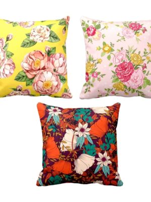 TheYaYaCafe ® Canvas Cotton Pleasing Floral Flowers Printed Sofa Throw Cushion Covers (Multicolour, 16X16 inches) - Set of 3