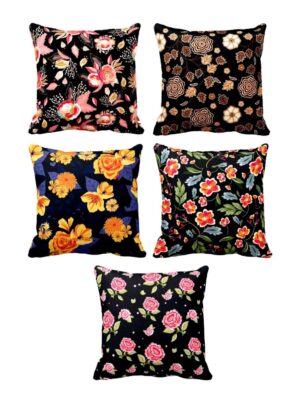 TheYaYaCafe® 24X24 inches Set of 5 Cushion Covers Appealing Floral Flowers Printed Sofa Throw Pillows Multicolor