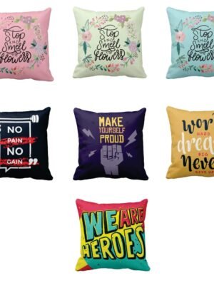 TheYaYaCafe Stop and Smell The Flowers Motivational Quotes Printed Canvas Cotton Cushion Covers (12X12 Inch Multicolour) -Set of