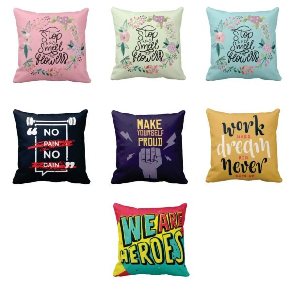 TheYaYaCafe Stop and Smell The Flowers Motivational Quotes Printed Canvas Cotton Cushion Covers (12X12 Inch Multicolour) -Set of