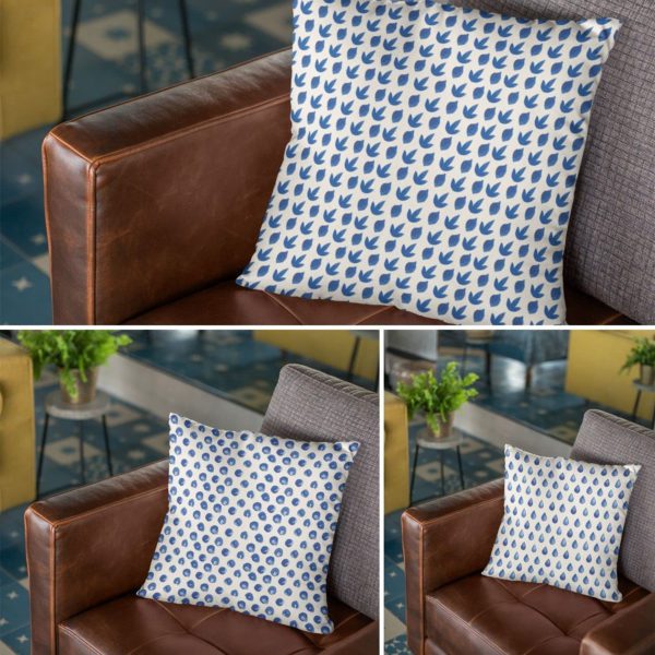 Yaya Cafe 12 x 12 inch Alluring Charming Marvelous Indigo Printed Cushion Covers Set of 3 for Home Sofa