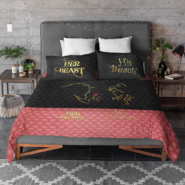 Beauty and Beast Couple Bedsheet with Pillow Covers