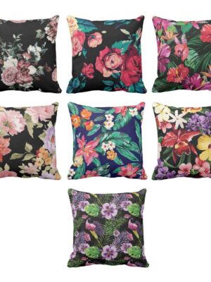 TheYaYaCafe® 20X20 inches Set of 7 Cushion Covers Popular Floral Flowers Printed Sofa Throw Pillows Multicolor