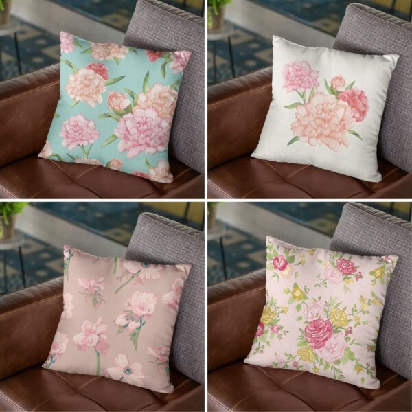 TheYaYaCafe Canvas Cotton Cushion Covers Symmetrical Floral Flowers Printed Sofa Throw Pillows (Multicolor, 16X16 inches) -Set