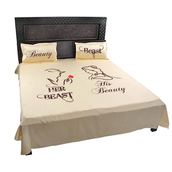 Beauty and Beast Couple Bedsheet with Pillow Covers