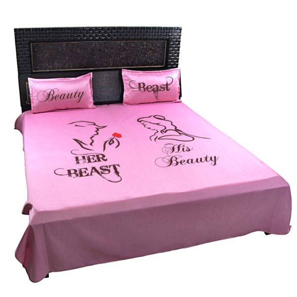 Beauty and Beast Couple Bedsheet with Pillow Covers