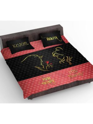 Beauty and Beast Couple Bedsheet with Pillow Covers