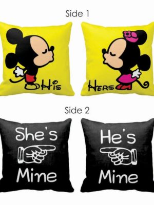 He's mine She's Mine Both Side Printed Couple Cushion Covers Set of 2