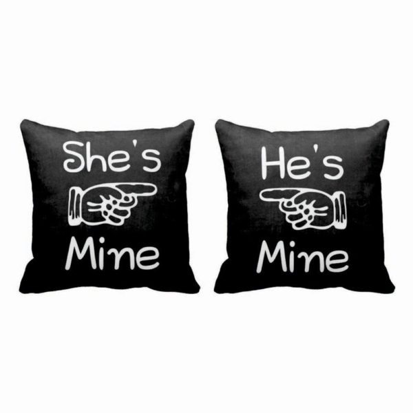 He's mine She's Mine Both Side Printed Couple Cushion Covers Set of 2