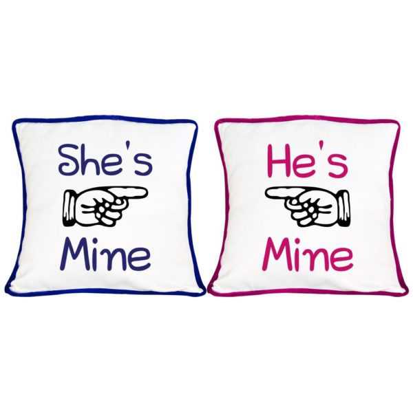 He's mine She's Mine Both Side Printed Couple Cushion Covers Set of 2