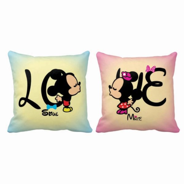 Love Soulmate Mickey Minnie Double Side Printed Cushion Covers–Set of 2 for Couple