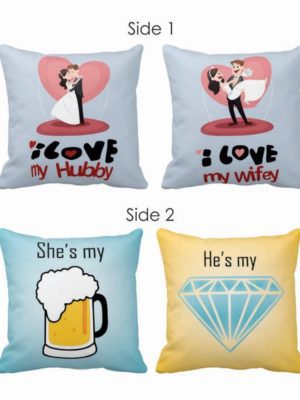 I Love Wifey Hubby Double Side Cushion Covers - Set of 2 for Couple