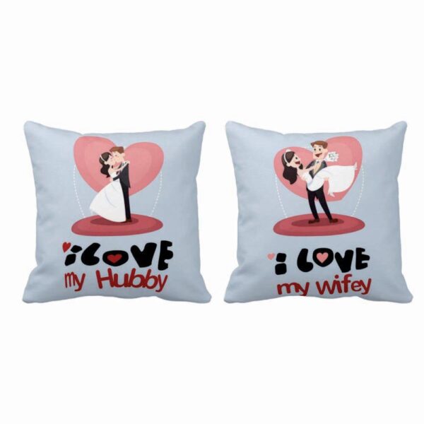 I Love Wifey Hubby Double Side Cushion Covers - Set of 2 for Couple
