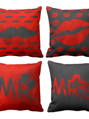 Moustache and Kiss Couple Double Sided Printed Cushion Covers – Set of 2