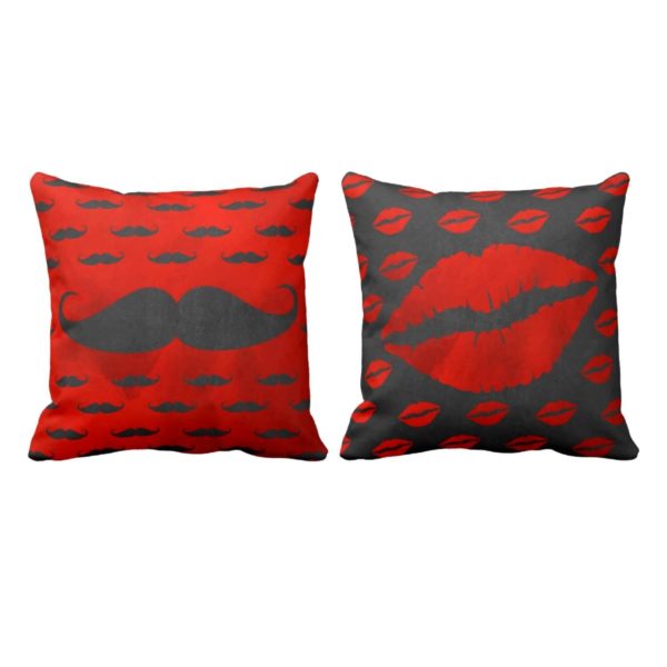 Moustache and Kiss Couple Double Sided Printed Cushion Covers – Set of 2