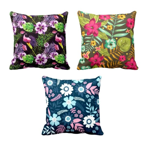 Mesmeric Floral Flowers Printed Cushion Covers Set of 3