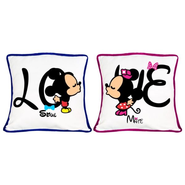 Love Soulmate Mickey Minnie Double Side Printed Cushion Covers–Set of 2 for Couple